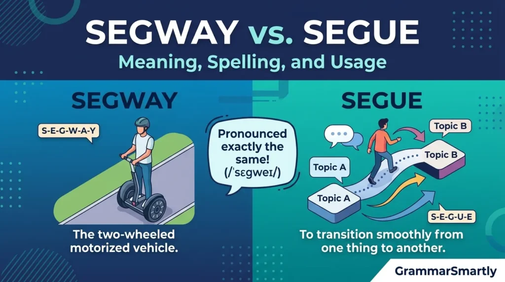 Segway vs Segue: Meaning, Spelling, and Usage
